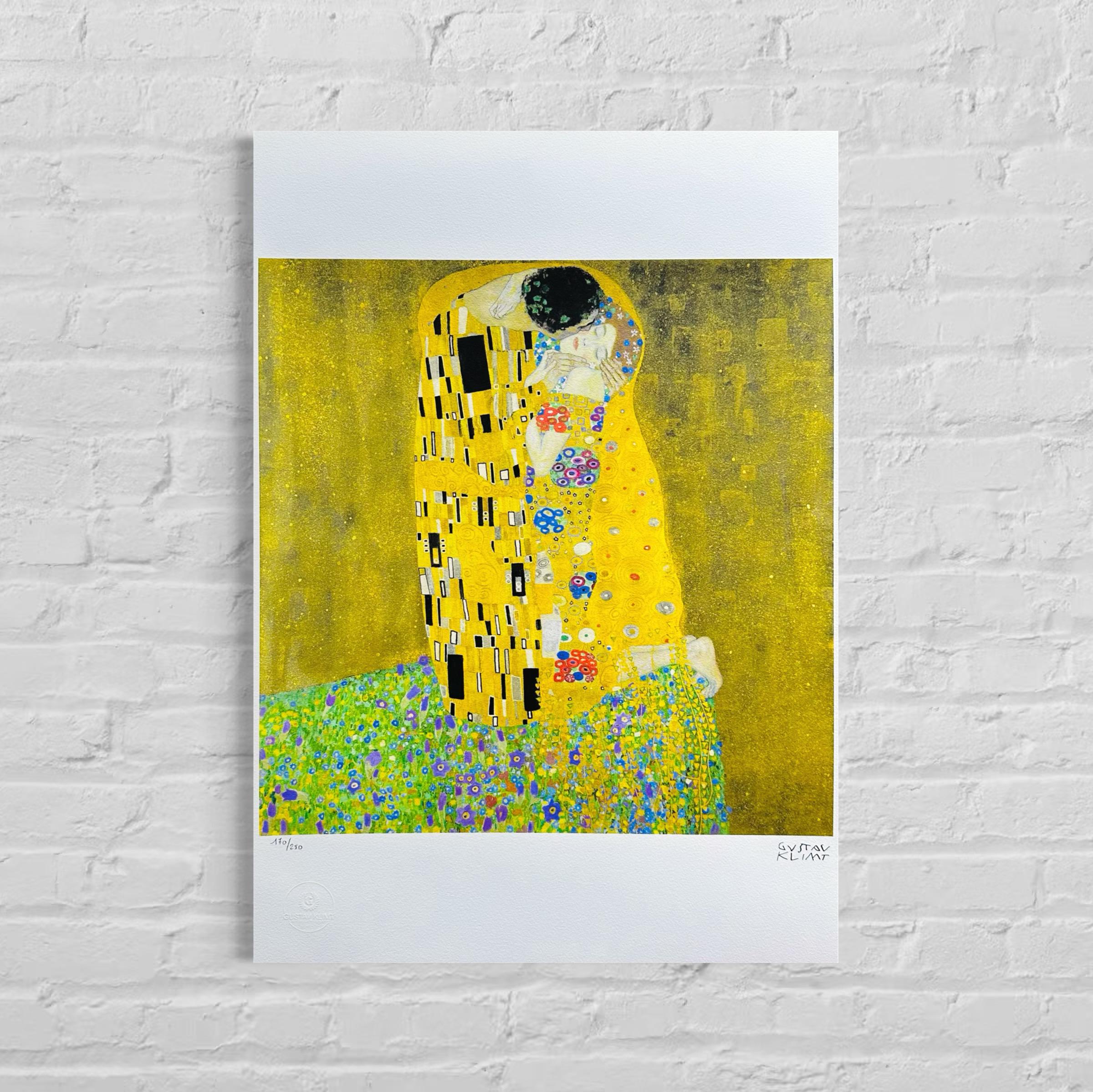 Genummerde editie Gustav Klimt," man en vrouw "de kus"- Certificaat - kunstdecoratie - unieke kunst lithograph after